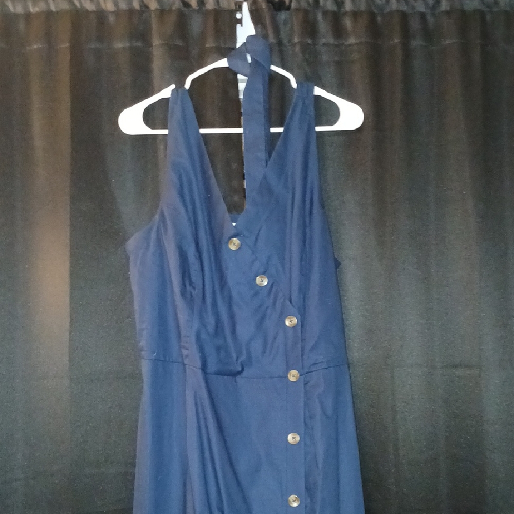Blue Asymmetrical Sleeveless Halter Sundress